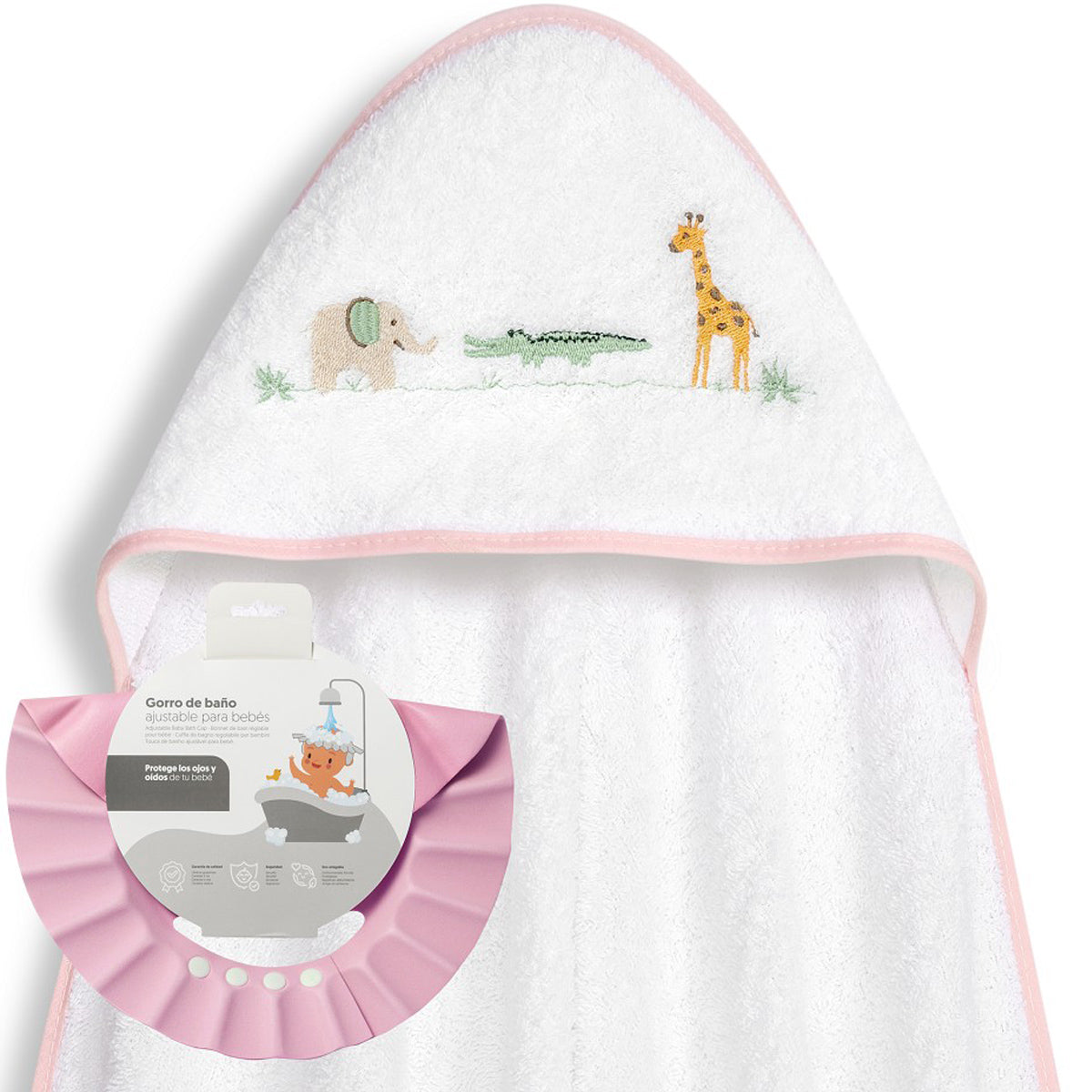 Capa de baño + gorro de baño Savanna blanco/rosa