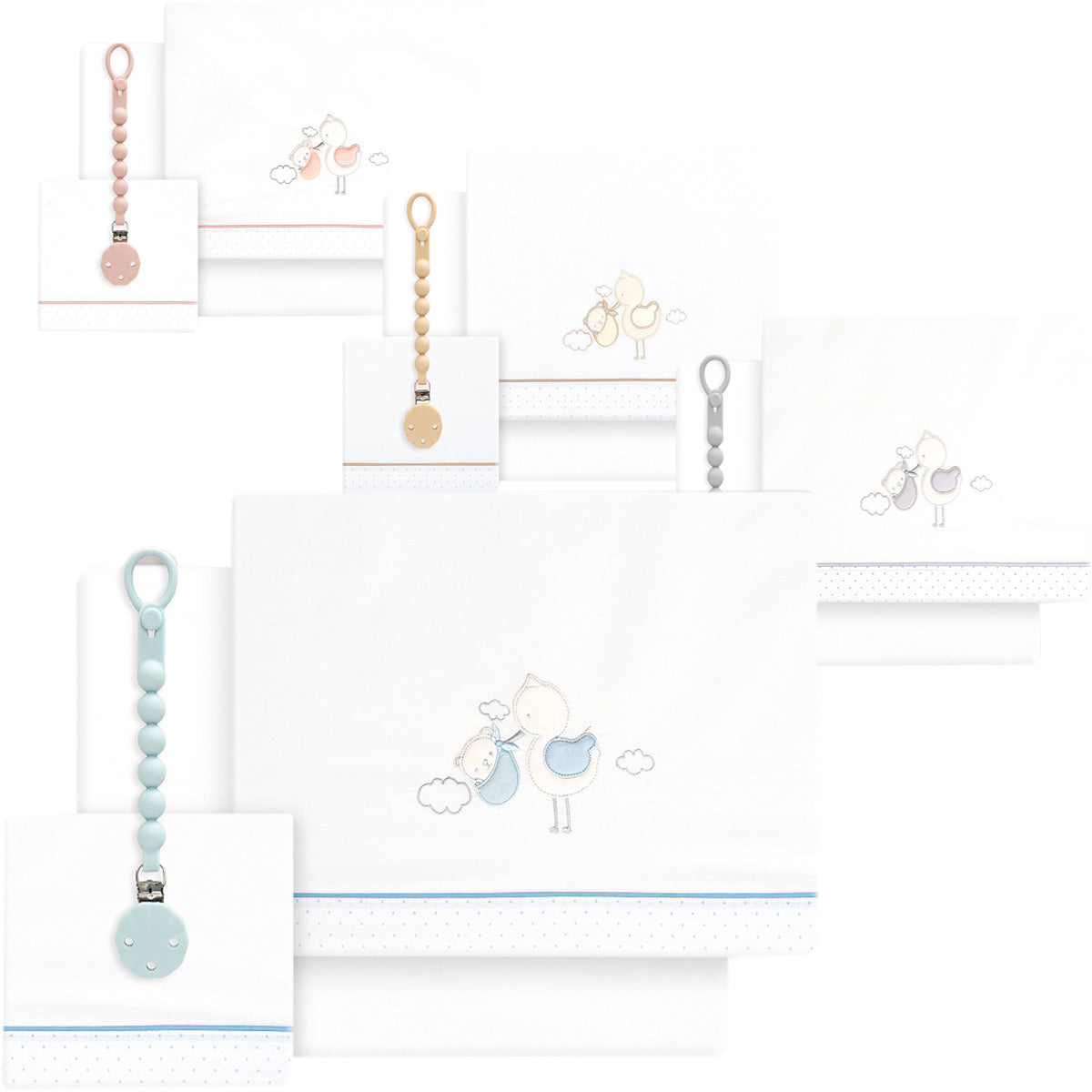 Set triptico cuna + chupetero Cigueña/Oso 4 colores disponibles