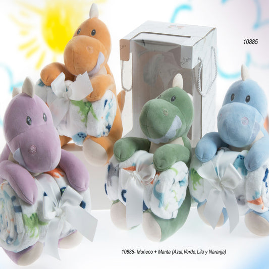 Pack manta + muñeco dinosaurio, color a elegir