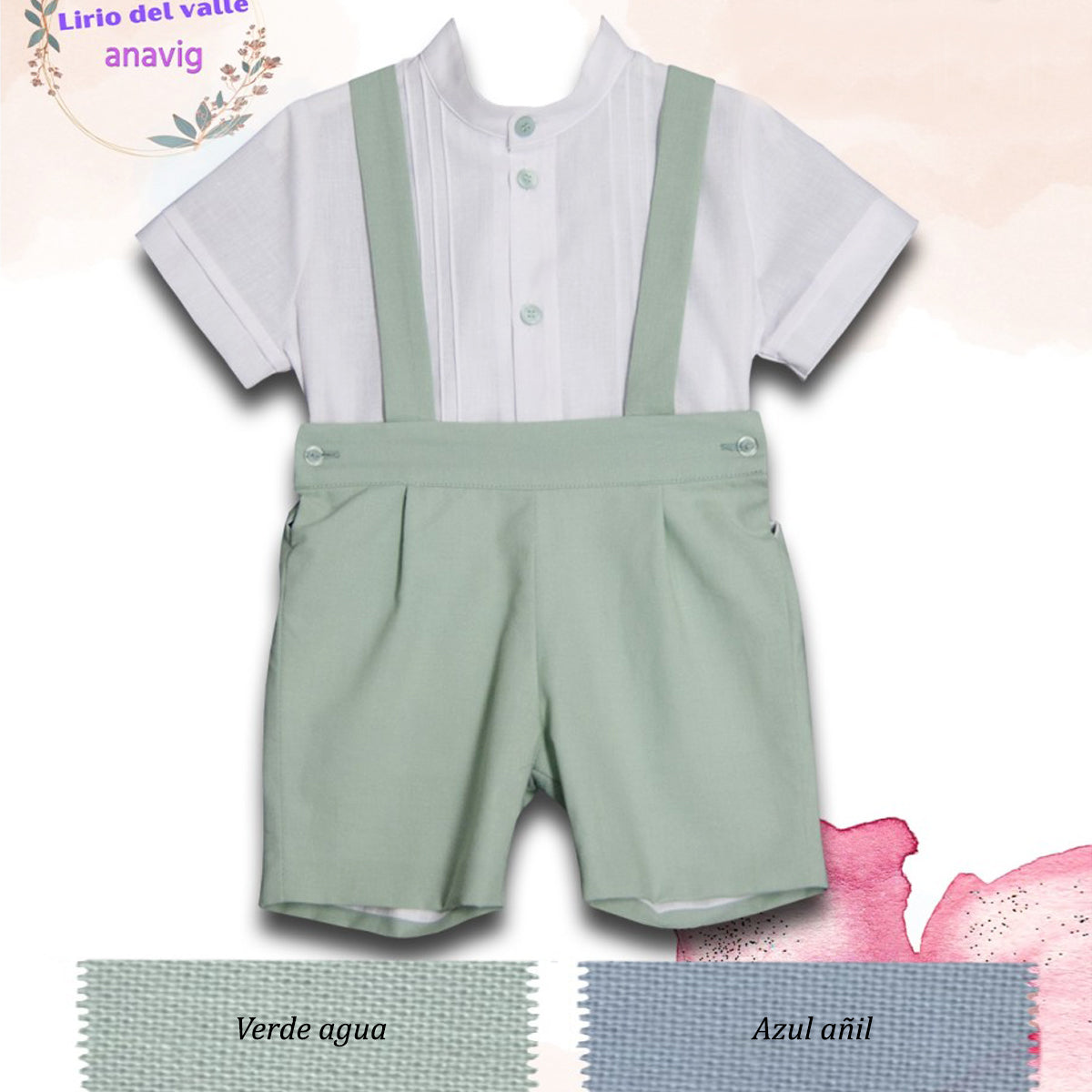 Conjunto tirantes azul o verde (6 a 36 meses)
