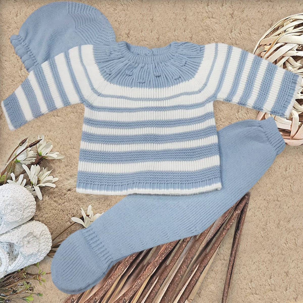 Conjunto de lana azul bebe (00 a 6 meses)