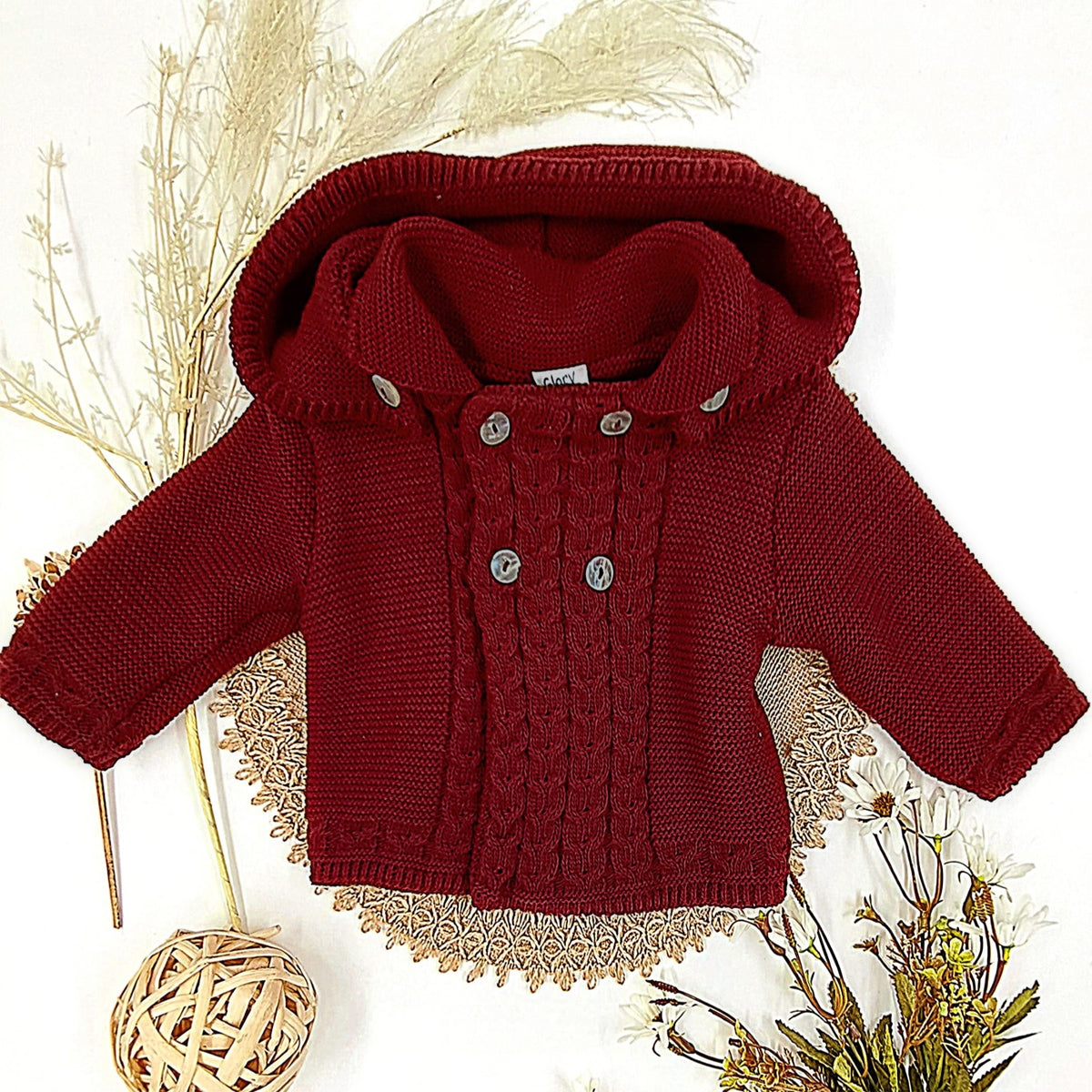 Abrigo de lana doble granate (3 a 36 meses)