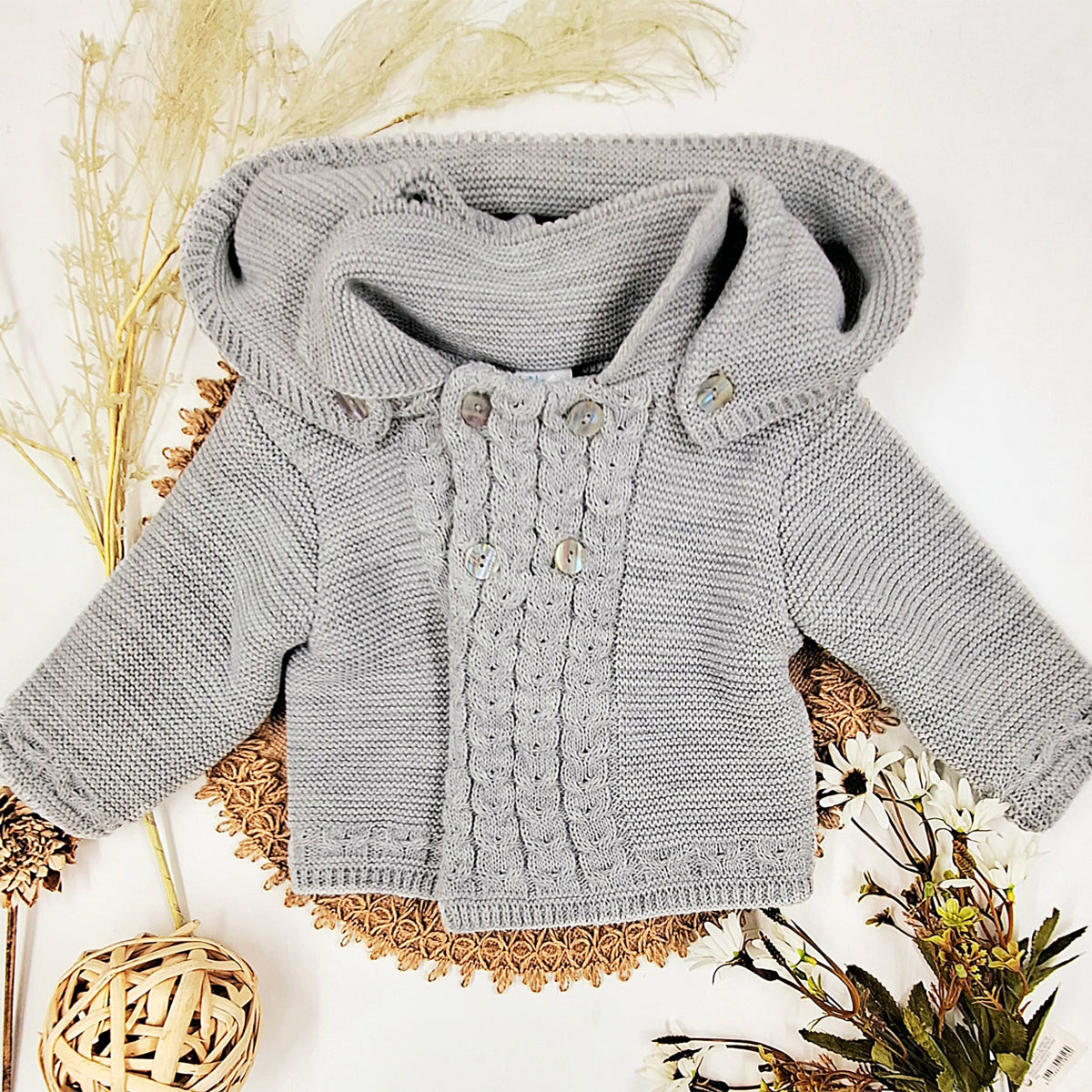 Abrigo de lana doble gris (3 a 36 meses)