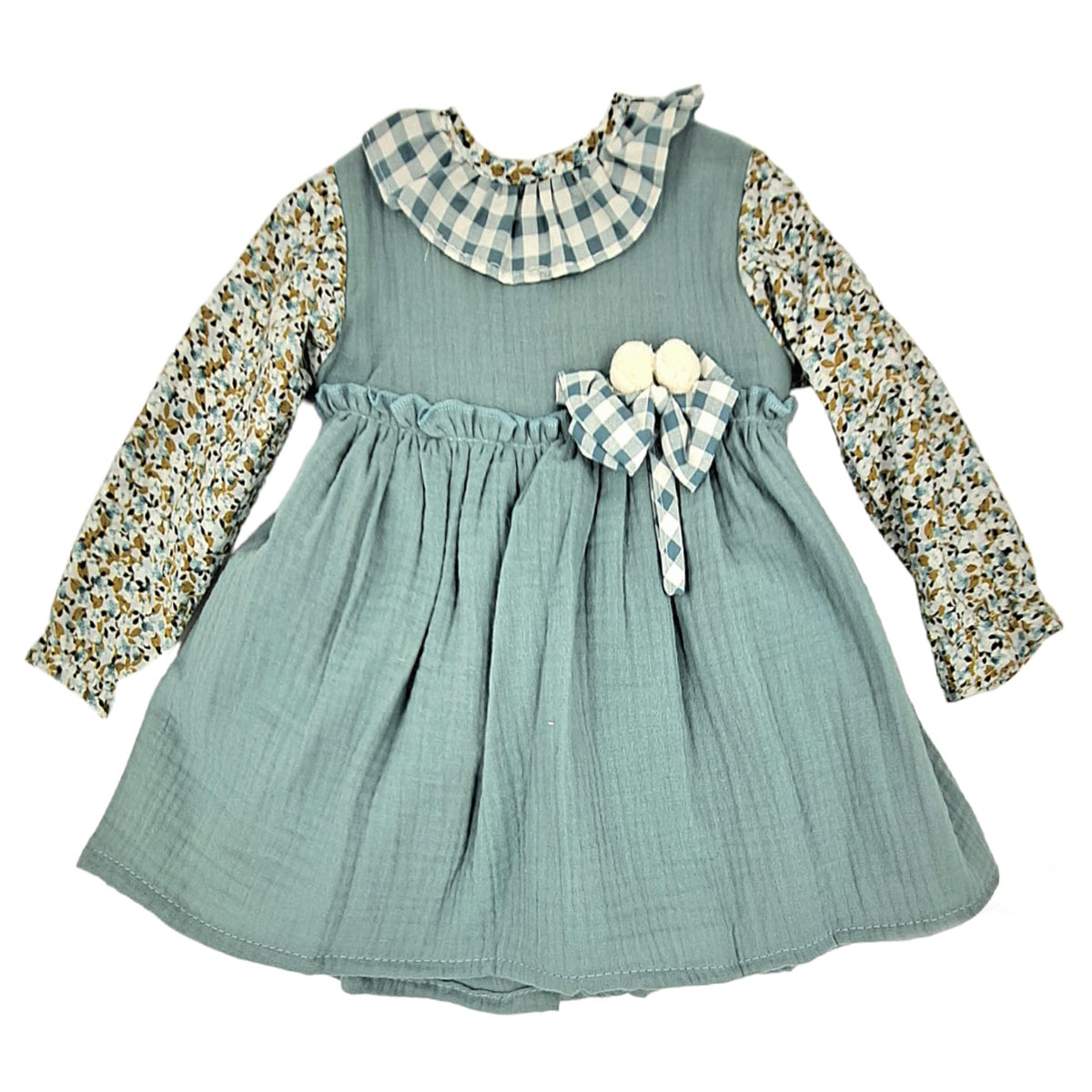 Vestido bambula verde (6 a 36 meses)