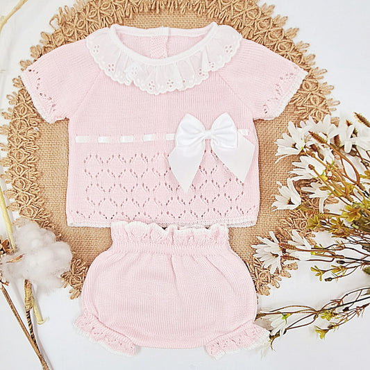 Conjunto de 2 piezas perlé rosa (0 a 6 meses)
