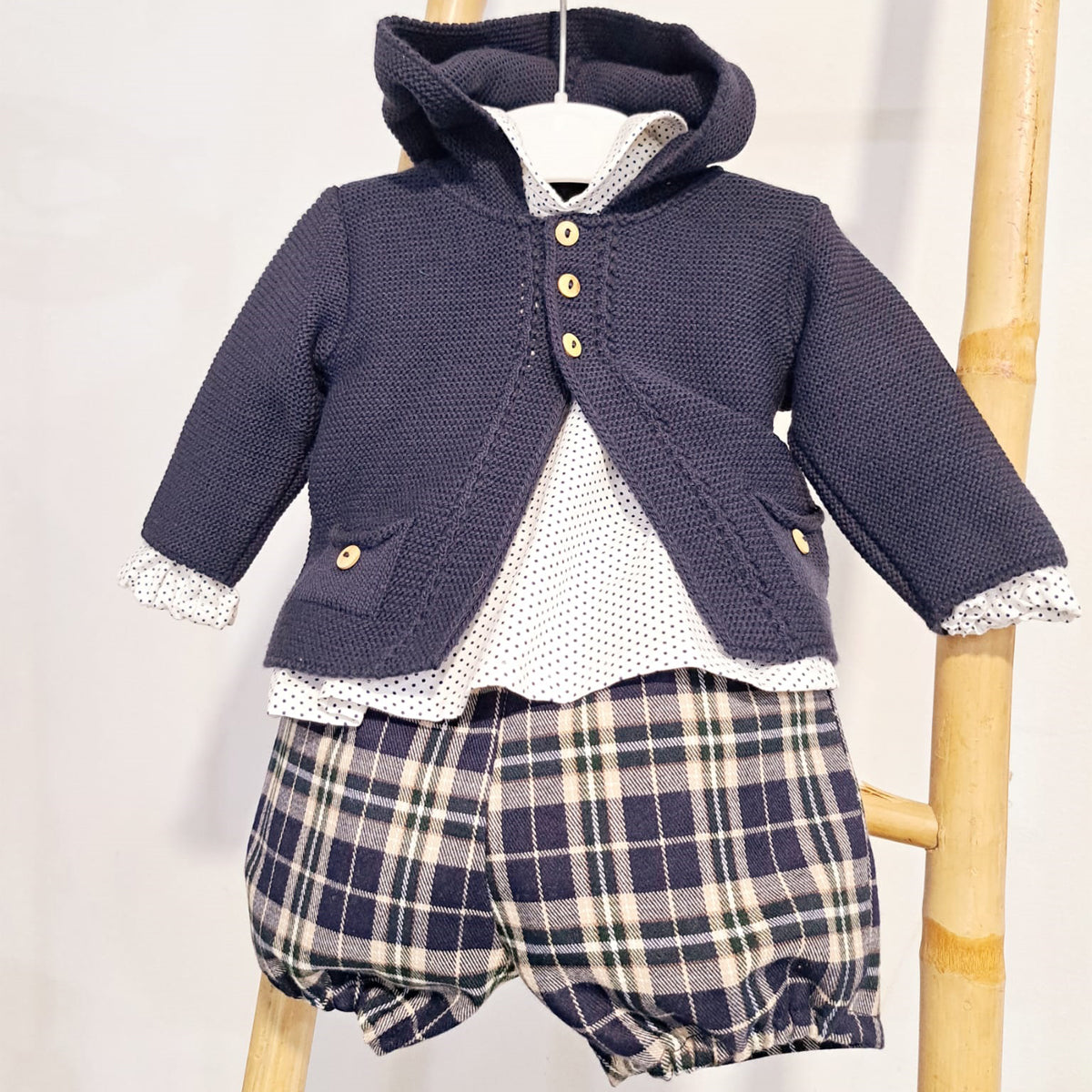 Conjunto 3 piezas marino a cuadritos (6 a 36 meses)