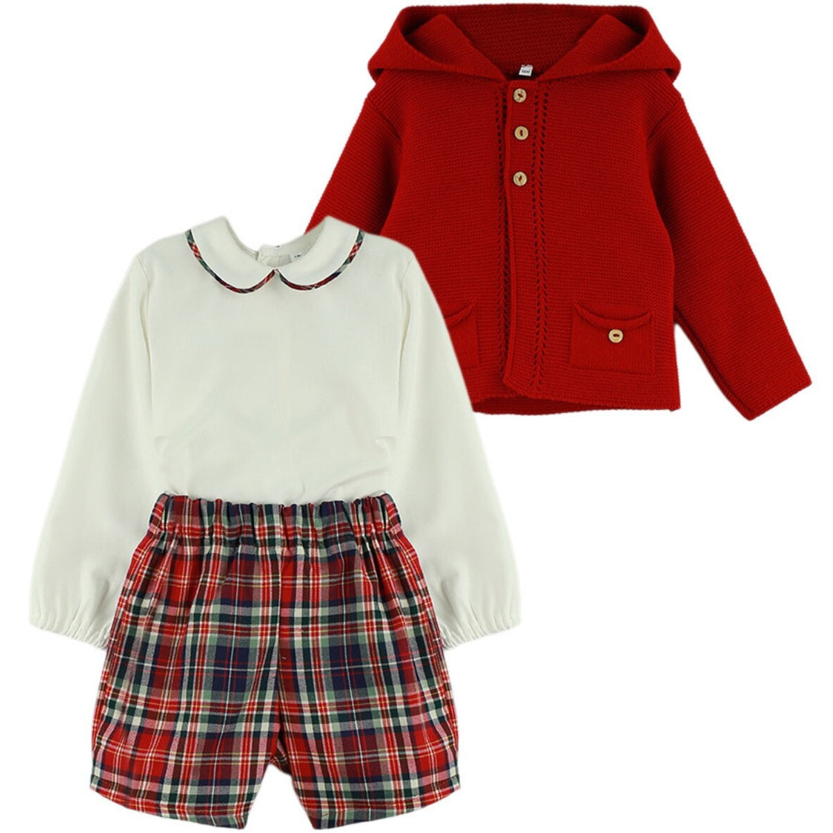 Conjunto 3 piezas rojo a cuadritos (6 a 36 meses)