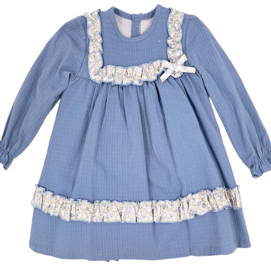 Vestido azul con detalles floreados (3 a 8 años)