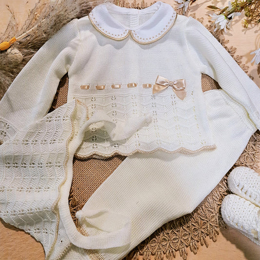 Conjunto de 3 piezas crudo en perlé (0 a 6 meses)