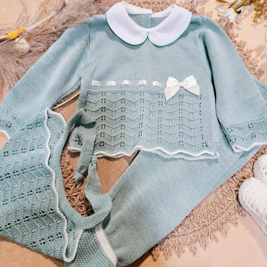 Conjunto de 3 piezas verde en perlé (0 a 6 meses)