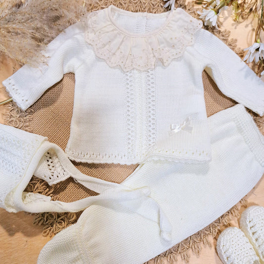 Conjunto de 3 piezas crudo en perlé (0 a 6 meses)