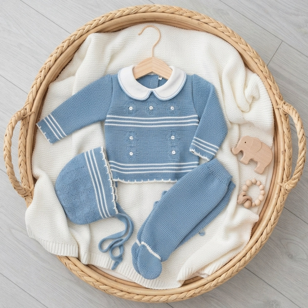Conjunto 3 piezas lana azul azafata (0 a 6 meses)
