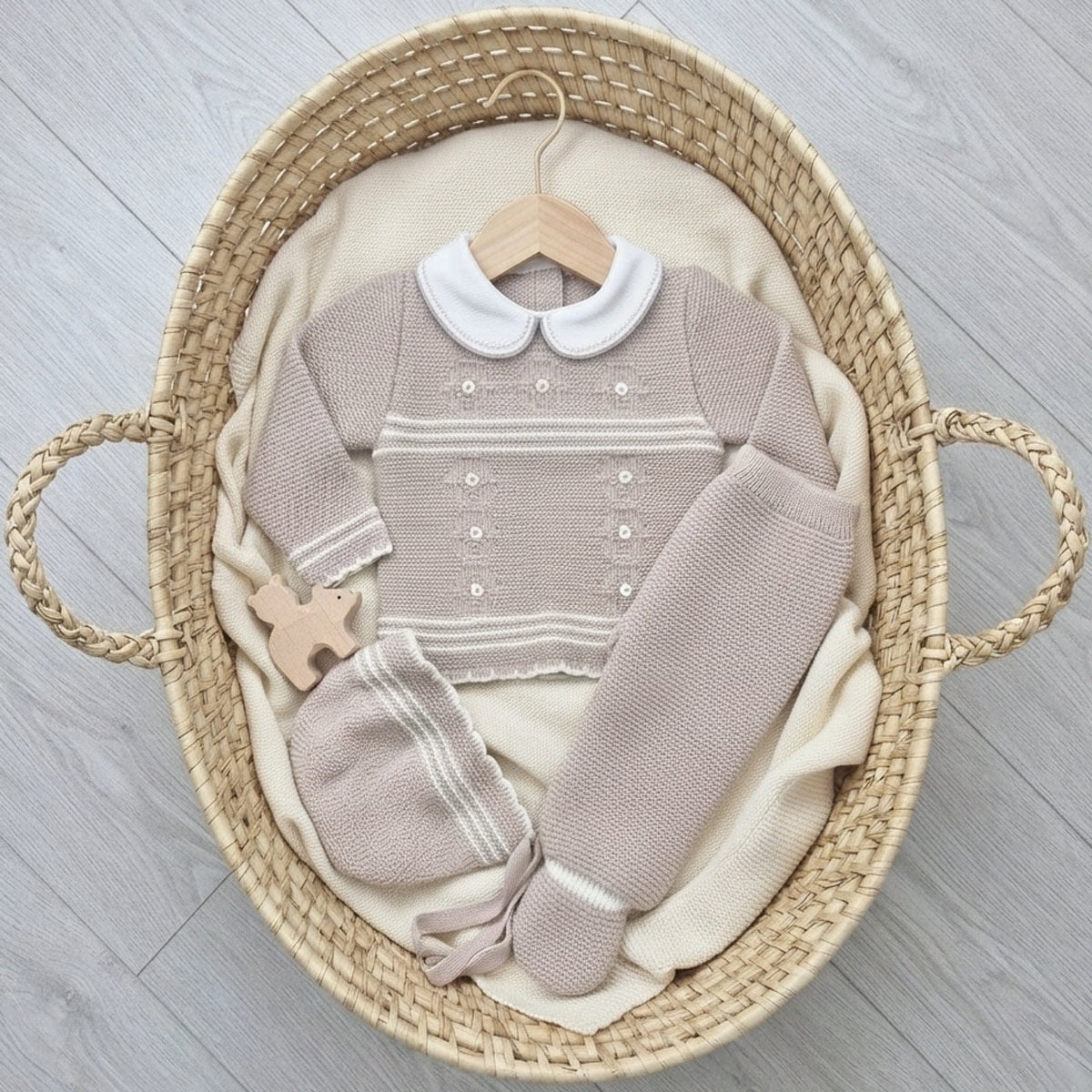 Conjunto 3 piezas lana tierra (0 a 6 meses)