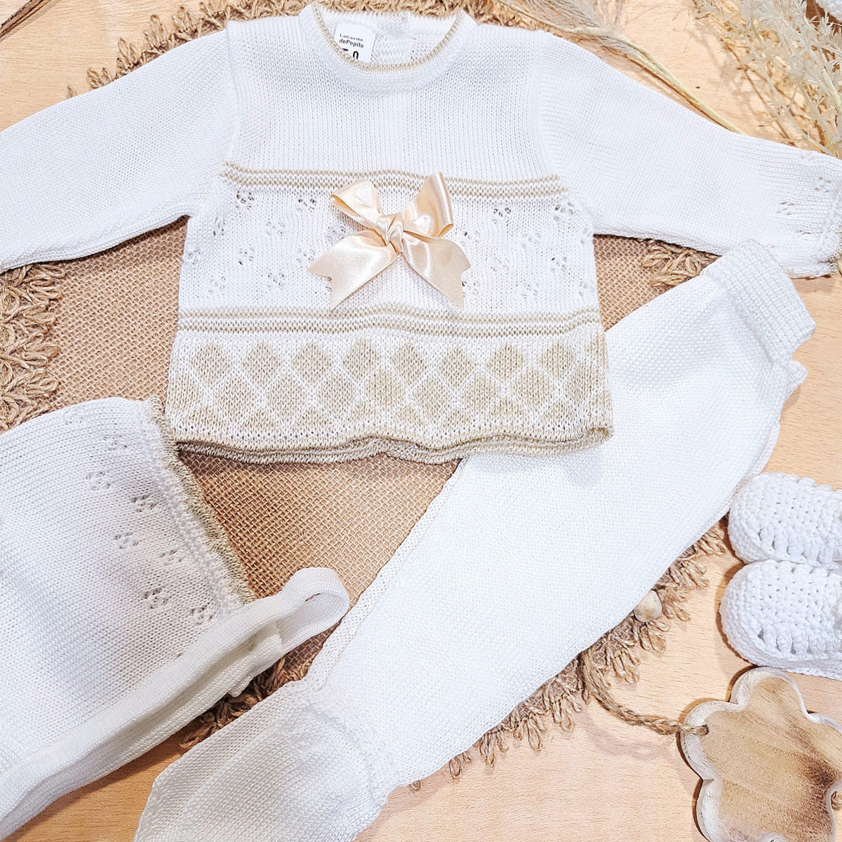 Conjunto 3 piezas de perle crudo (0 a 3 meses)