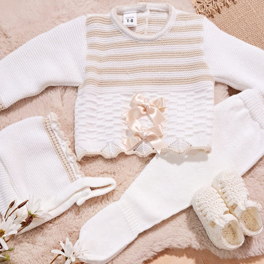 Conjunto 3 piezas blanco/arena (0 a 3 meses)