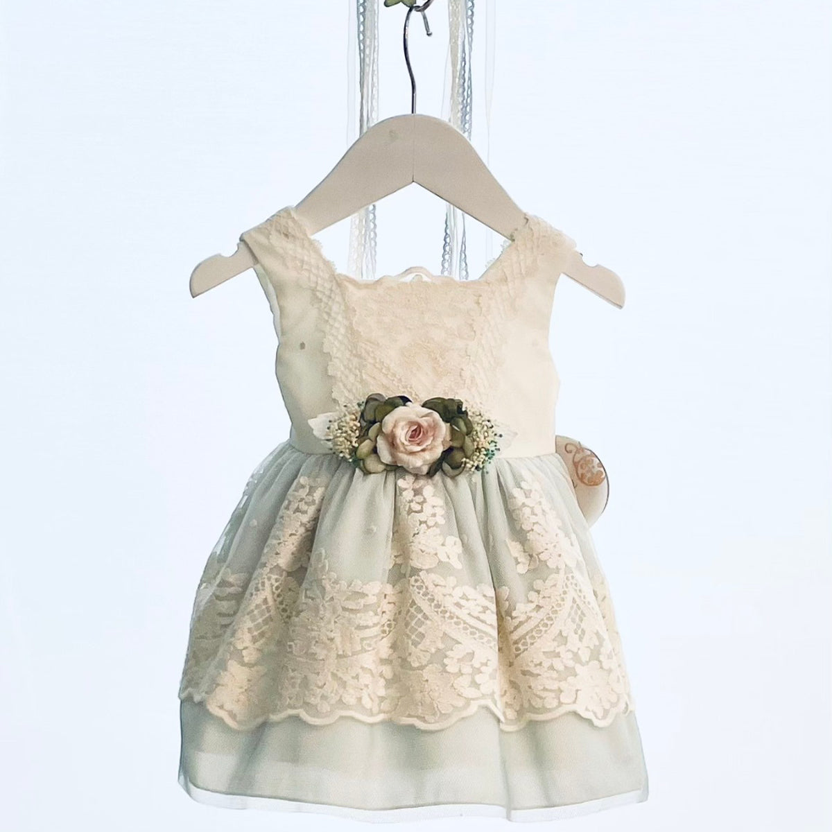 Vestido Cristianar Crudo/Verde (3 a 36 meses)