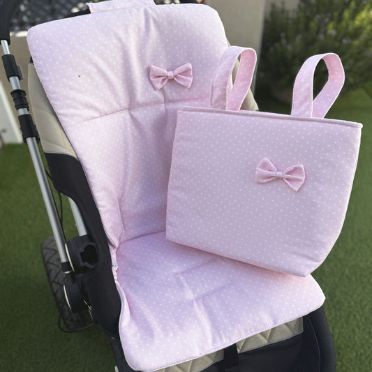 Set colchoneta + bolso panera rosa lunares