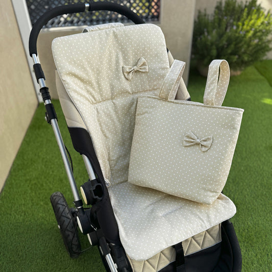 Set colchoneta + bolso panera camel lunares
