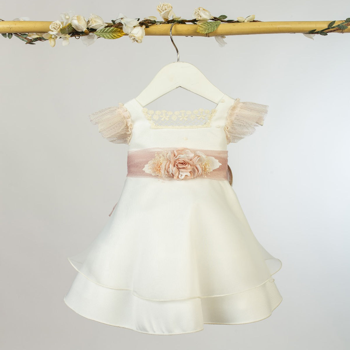 Vestido Cristianar Crudo/Rosa (3 a 36 meses)