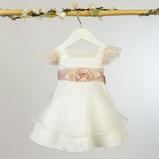 Vestido Cristianar Crudo/Rosa (3 a 36 meses)