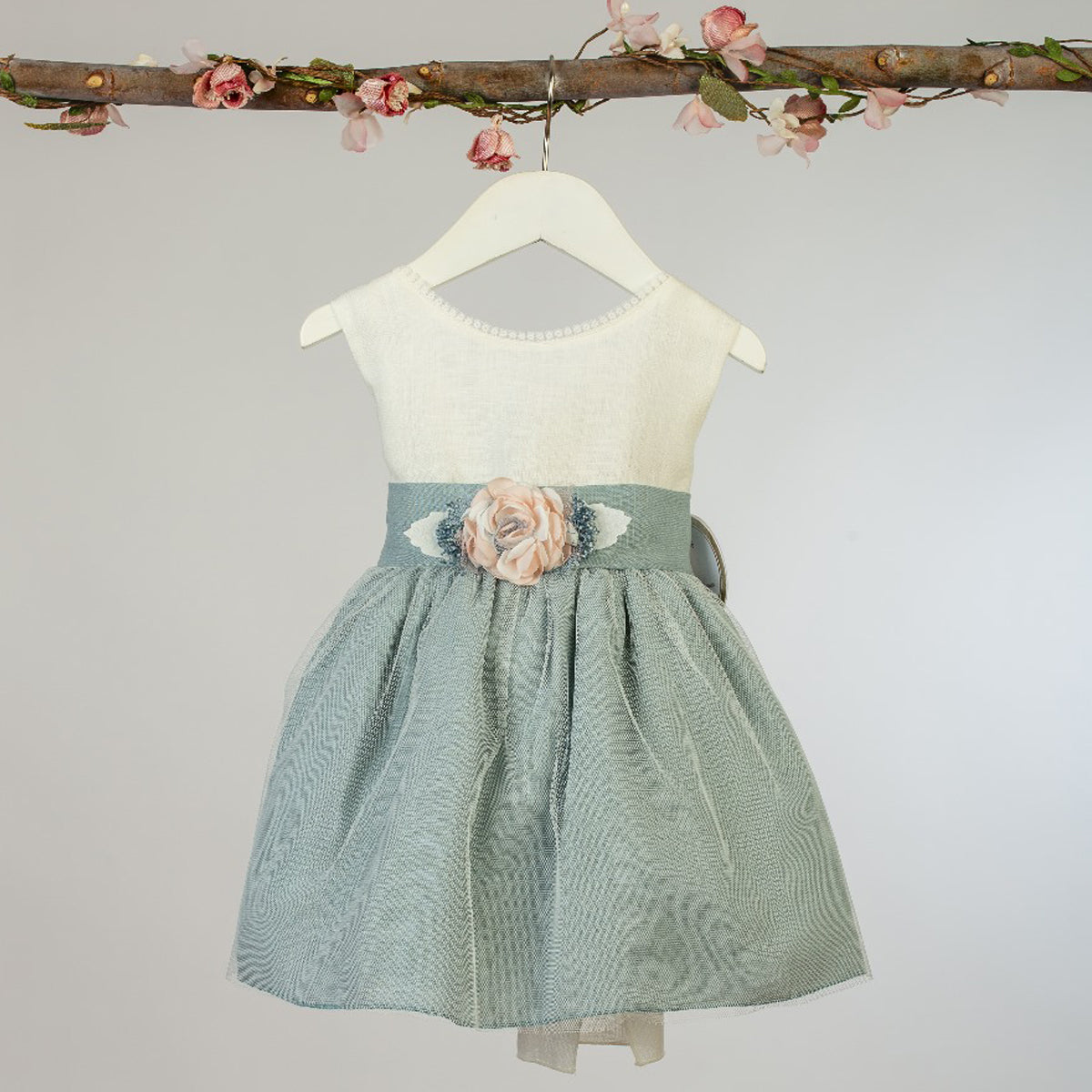 Vestido Infantil Crudo/Azul (4 a 8 años)