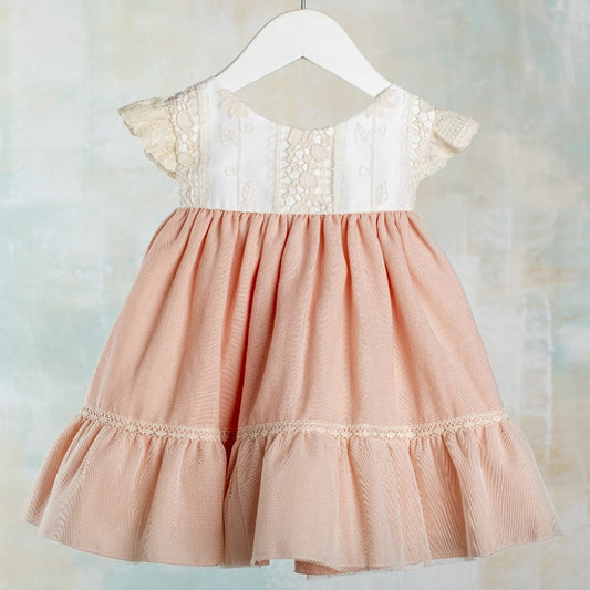 Vestido rosa salmón ceremonia (3 a 36 meses)