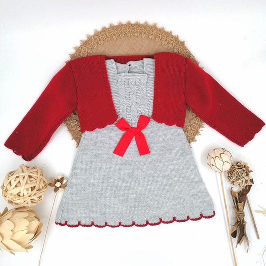 Vestido con Chaqueta Lana Gris/Rojo (18/24 meses)
