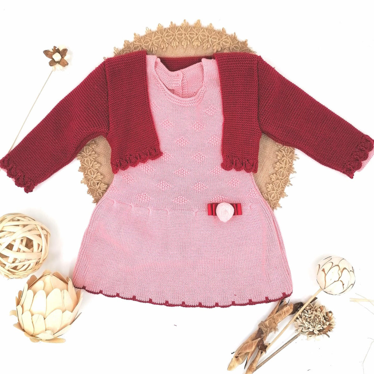 Vestido con Chaqueta Lana Rosa/Granate (12 a 24 meses)