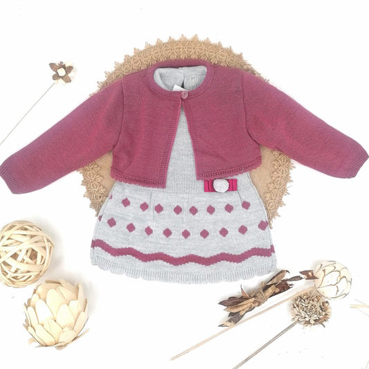 Vestido con Chaqueta Lana Gris/Vino (6 a 24 meses)