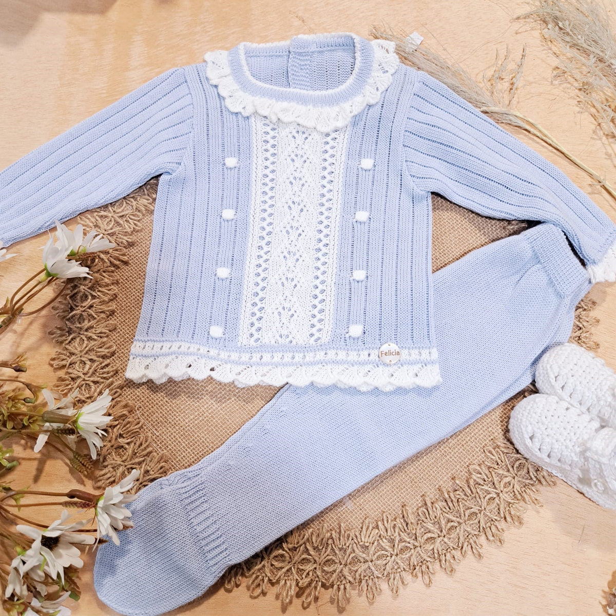 Conjunto en perle cielo/blanco (00 a 3 meses)