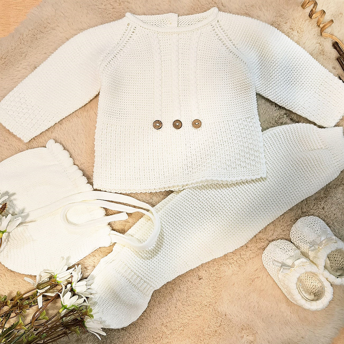 Conjunto 3 piezas felicia crudo (0 a 6 meses)