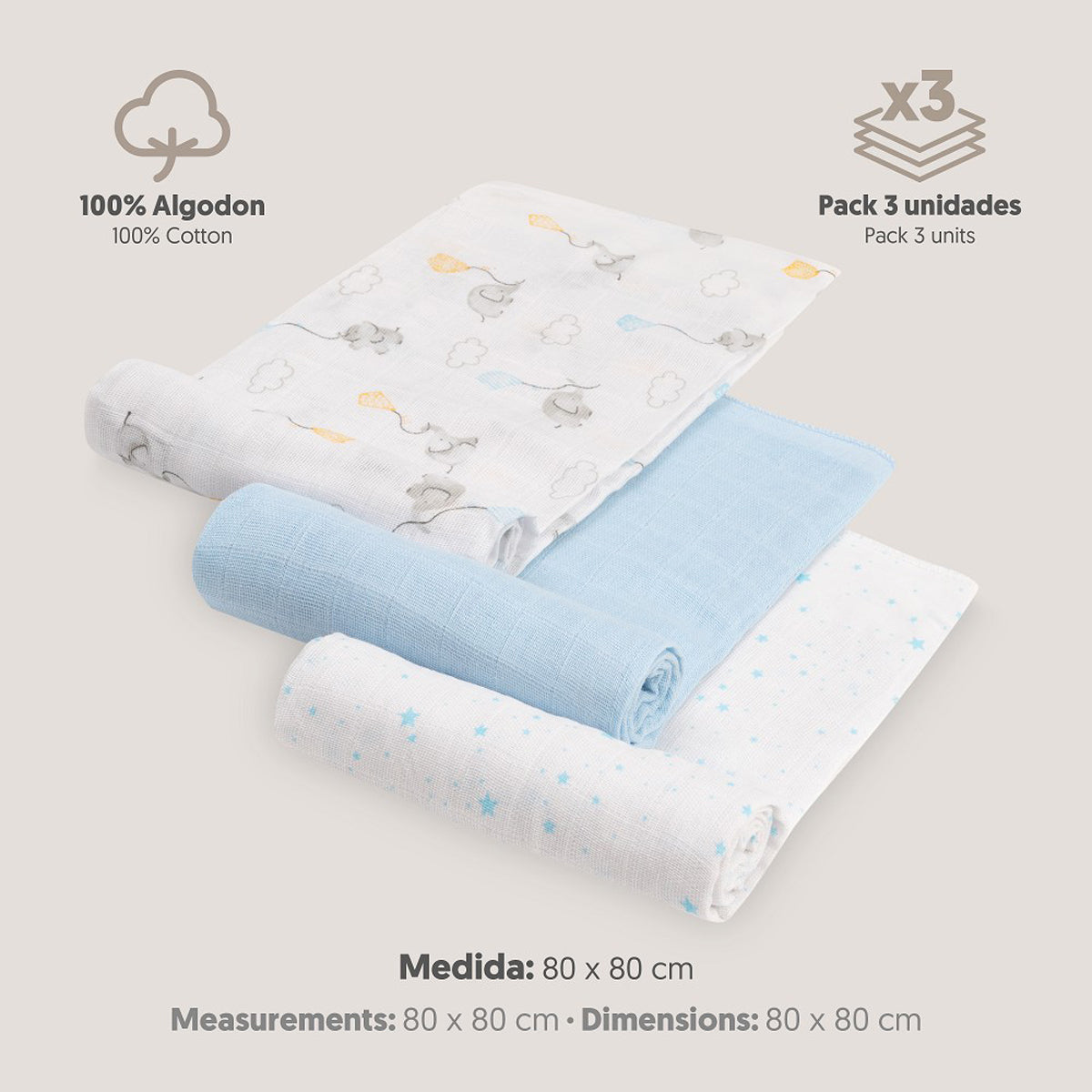 Pack 3 gasas, color a elegir