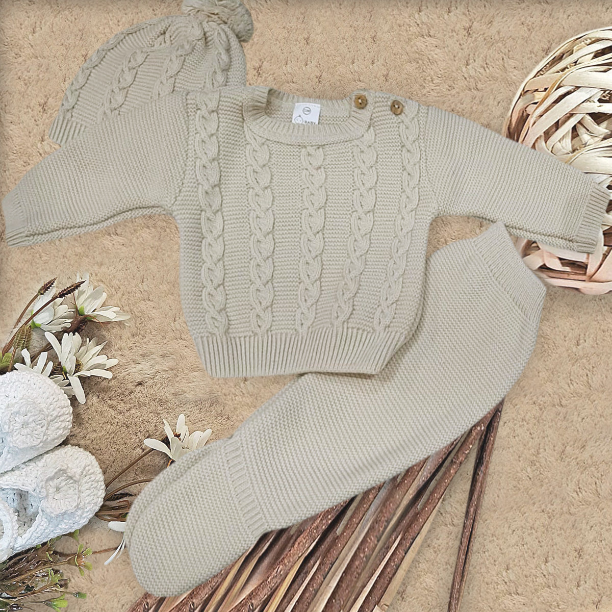 Conjunto de lana arena (00 a 6 meses)