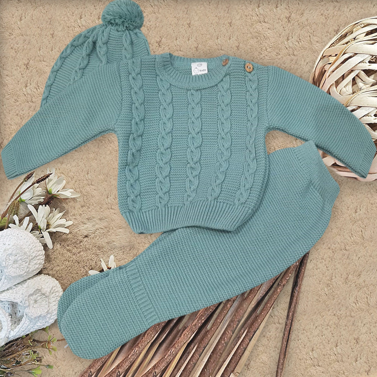 Conjunto de lana verde (00 a 6 meses)