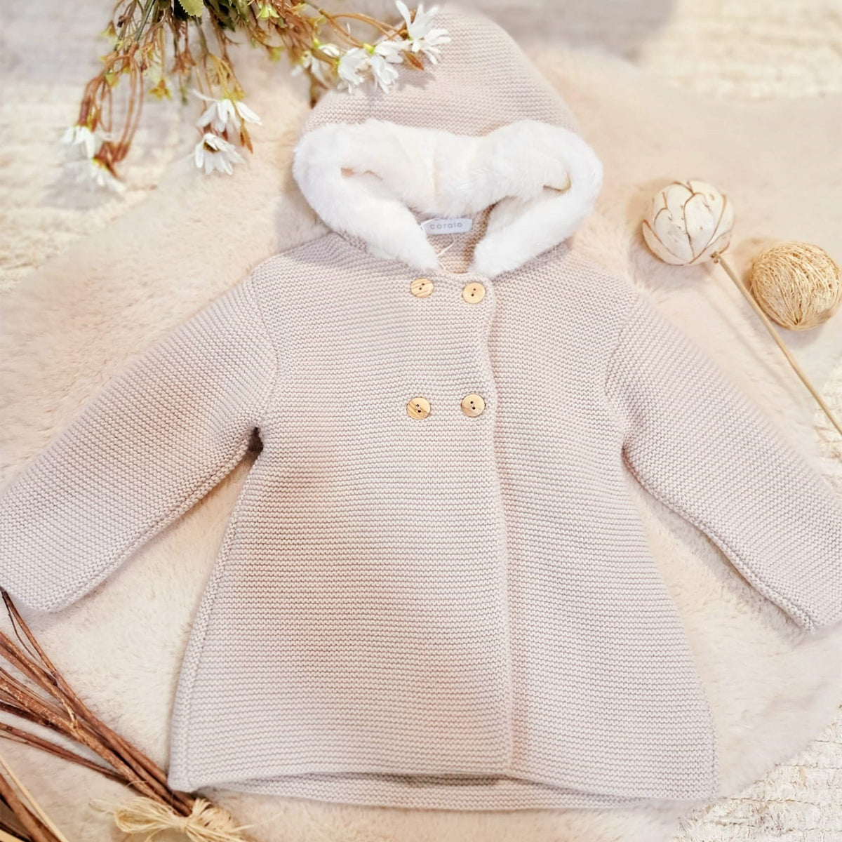 Abrigo de lana color piedra (3 a 24 meses)