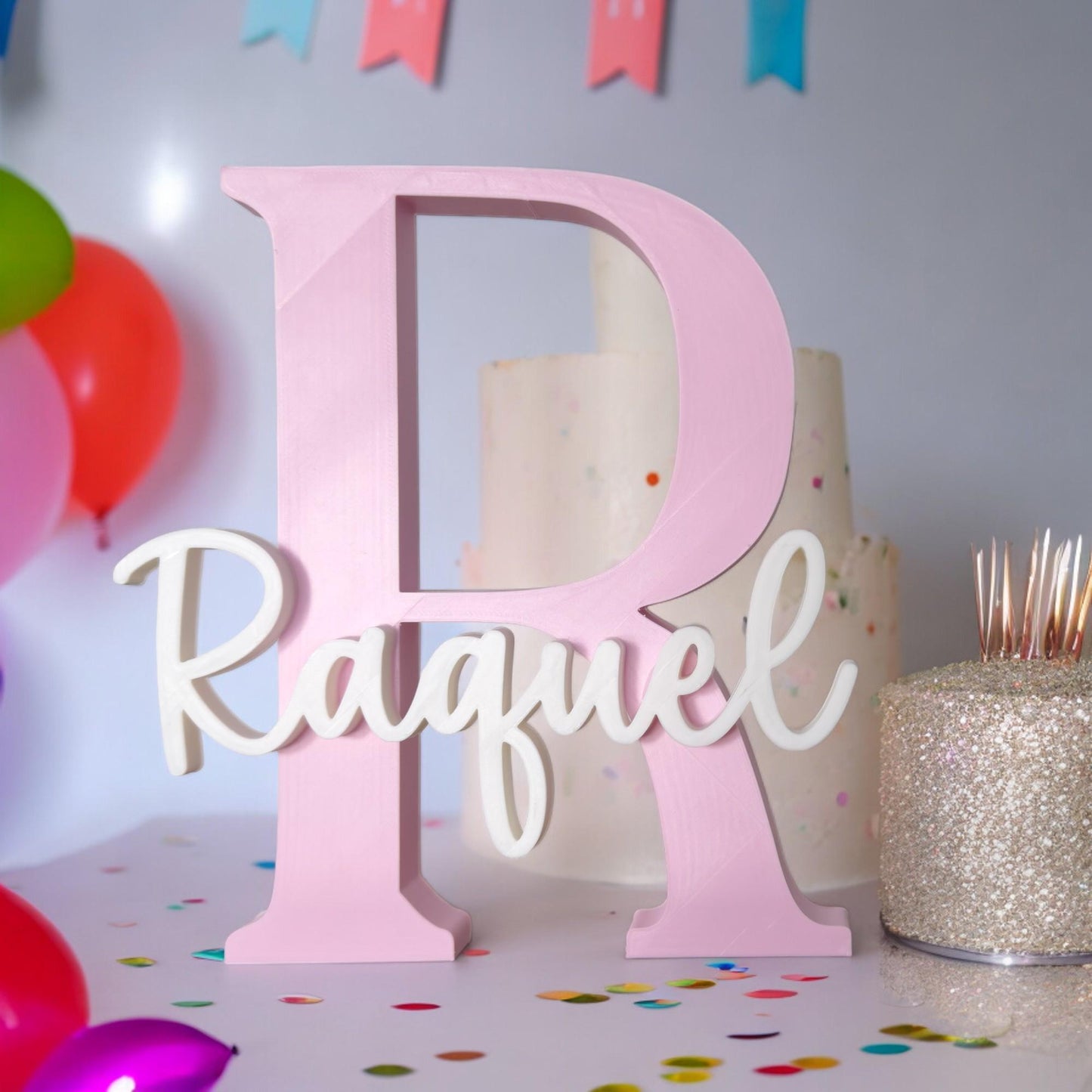 Letra personalizada decorativa Rosa-Blanco