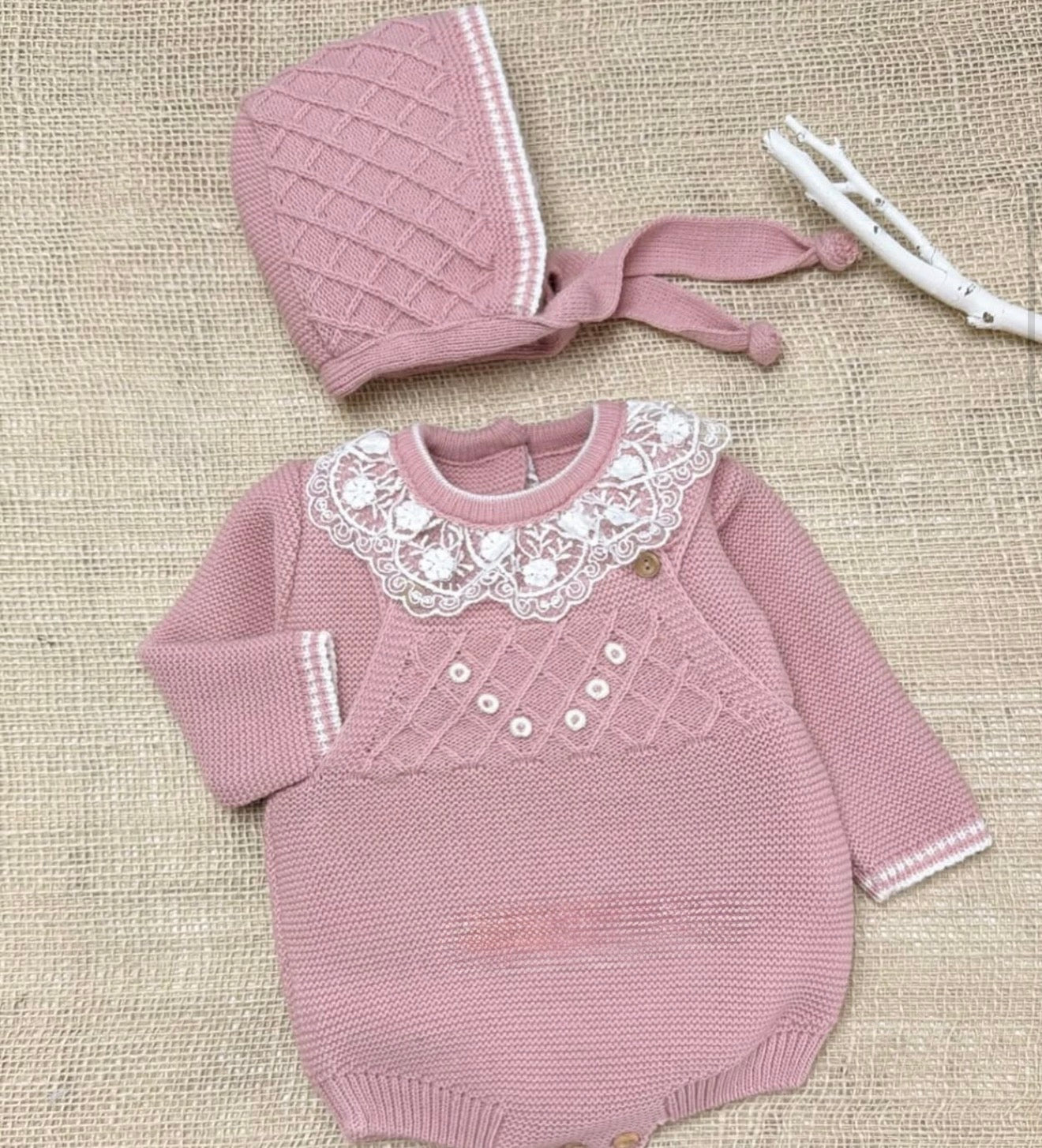 Conjunto 3 piezas rosa palo (0 a 6 meses)