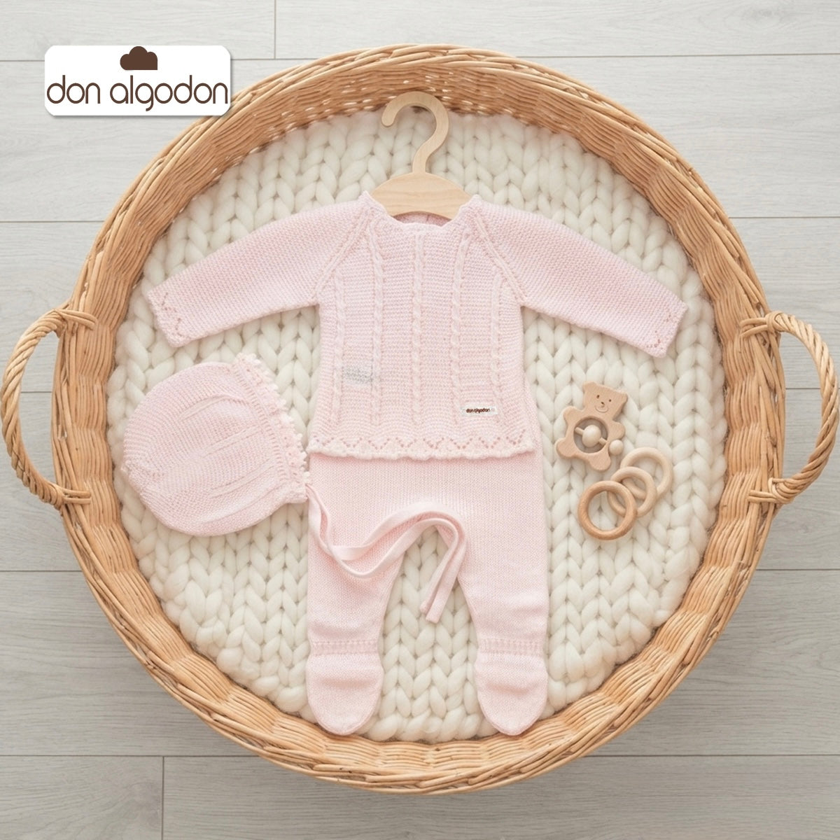 Conjunto de lana rosa (00 a 6 meses)