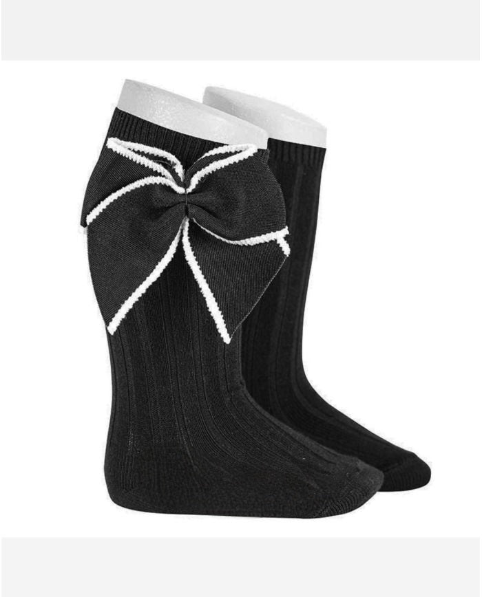 Calcetín canalé alto negro