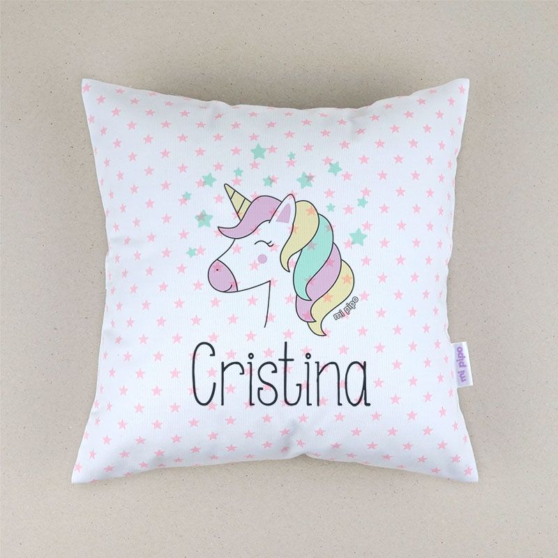 Cojín cuadrado piqué Unicornio personalizado