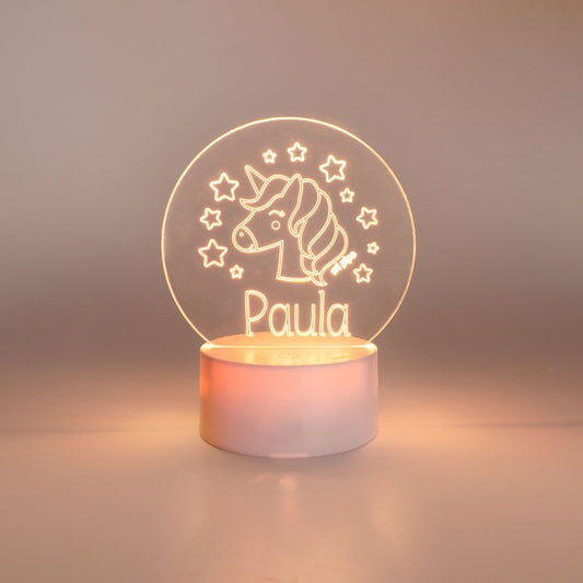 Lamparita redonda Unicornio personalizada