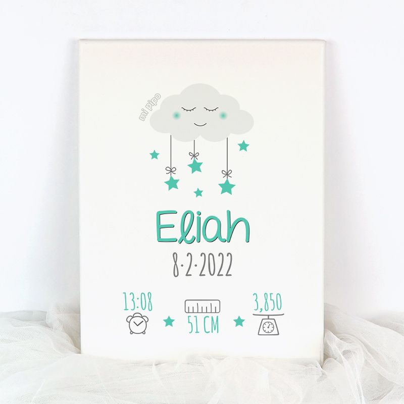 Lienzo Datos Nacimiento Nube Azul/Rosa/Menta