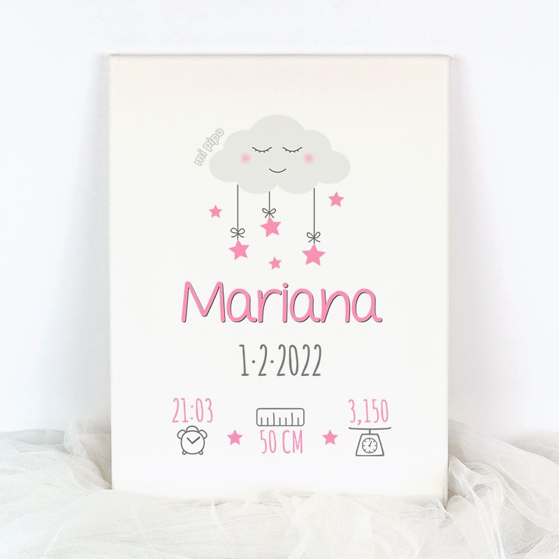 Lienzo Datos Nacimiento Nube Azul/Rosa/Menta