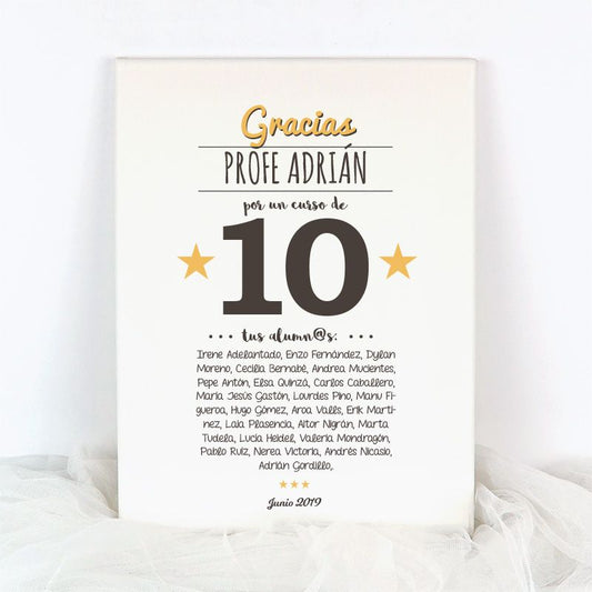 Lienzo Personalizado "Gracias (nombre) por un curso de 10 (texto alumnos)"