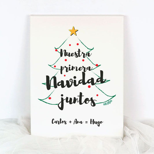 Lienzo Navidad personalizado "Nuestra primera Navidad juntos"