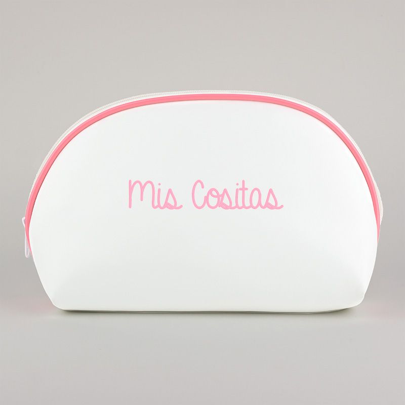 Neceser Polipiel Blanco-Ribete Rosa Personalizado