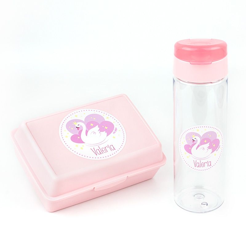 Packs Botella 600ml + Cajita Porta Alimentos Rosa personalizadas