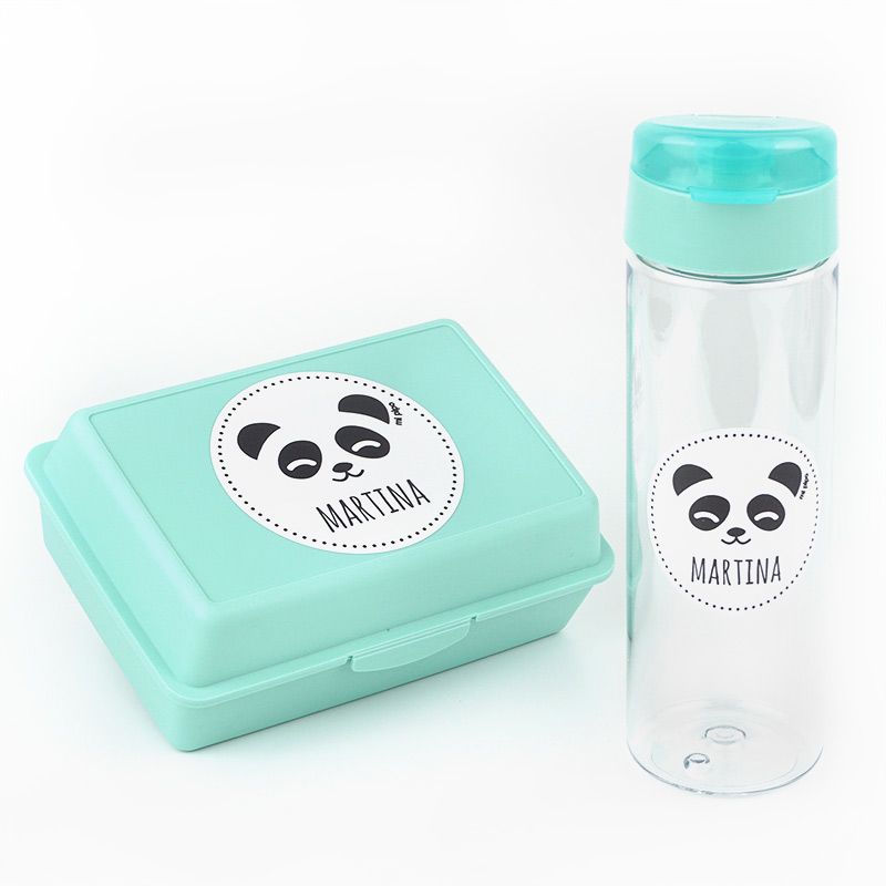 Packs Botella 600ml + Cajita Porta Alimentos Menta Personalizadas