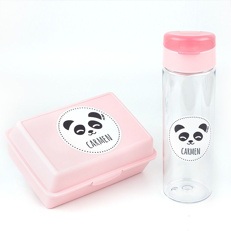 Packs Botella 600ml + Cajita Porta Alimentos Rosa personalizadas