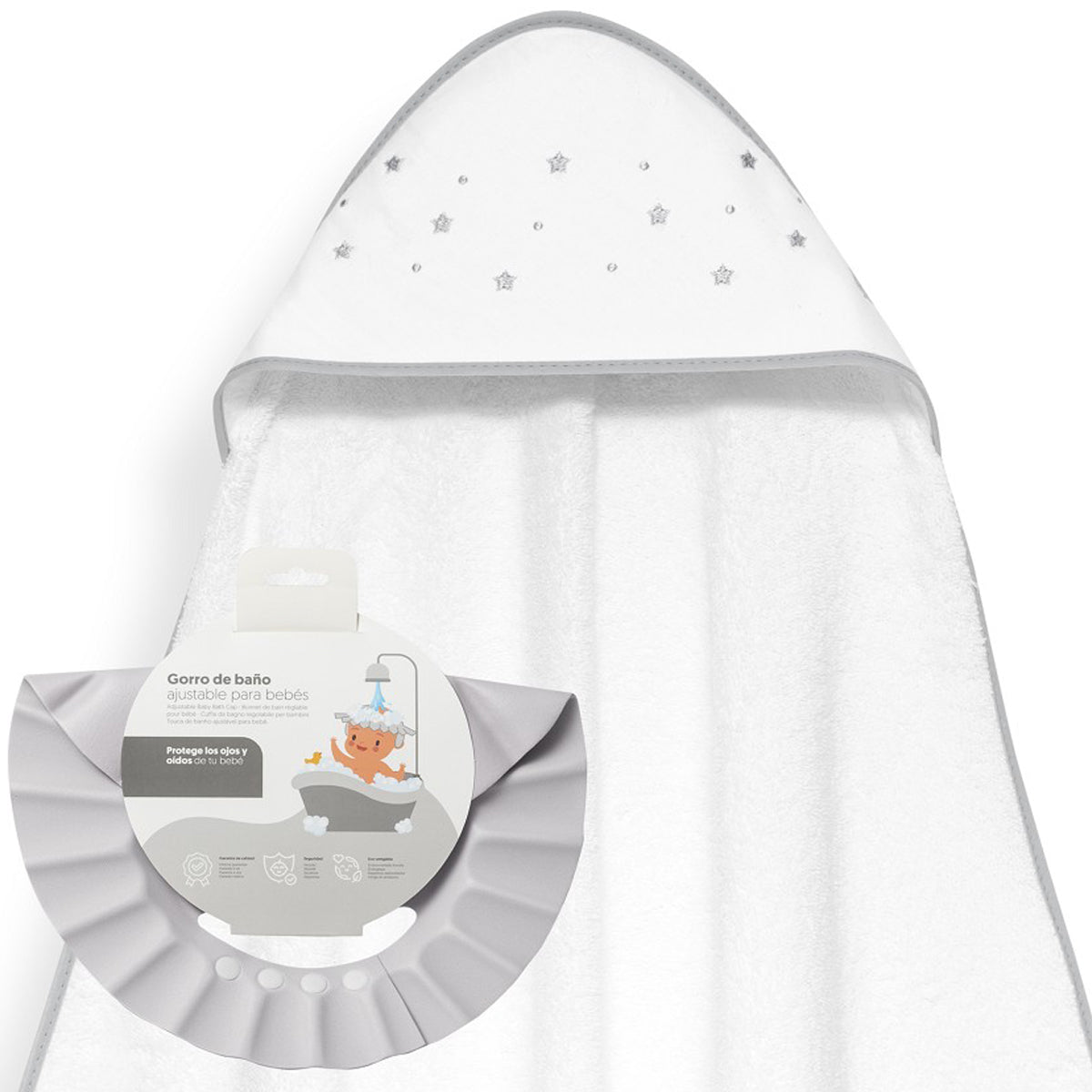 Capa de Baño Estrellas Gris + Gorro de Baño
